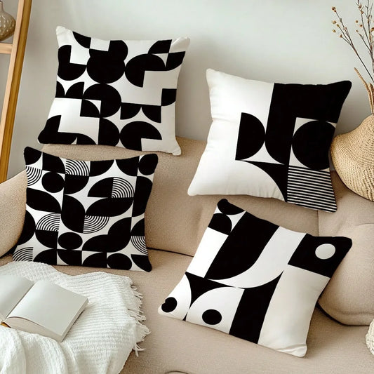 Black White Geometric Color  Pillow Cover